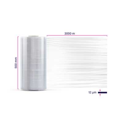 Strojná strečová fólia AXIO 380% 12 µm 500 mm x 3000 m